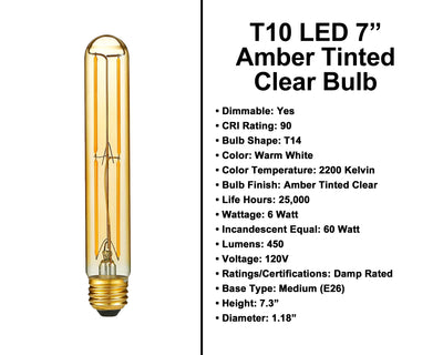 7" LED T10 Amber Tinted Clear Bulb