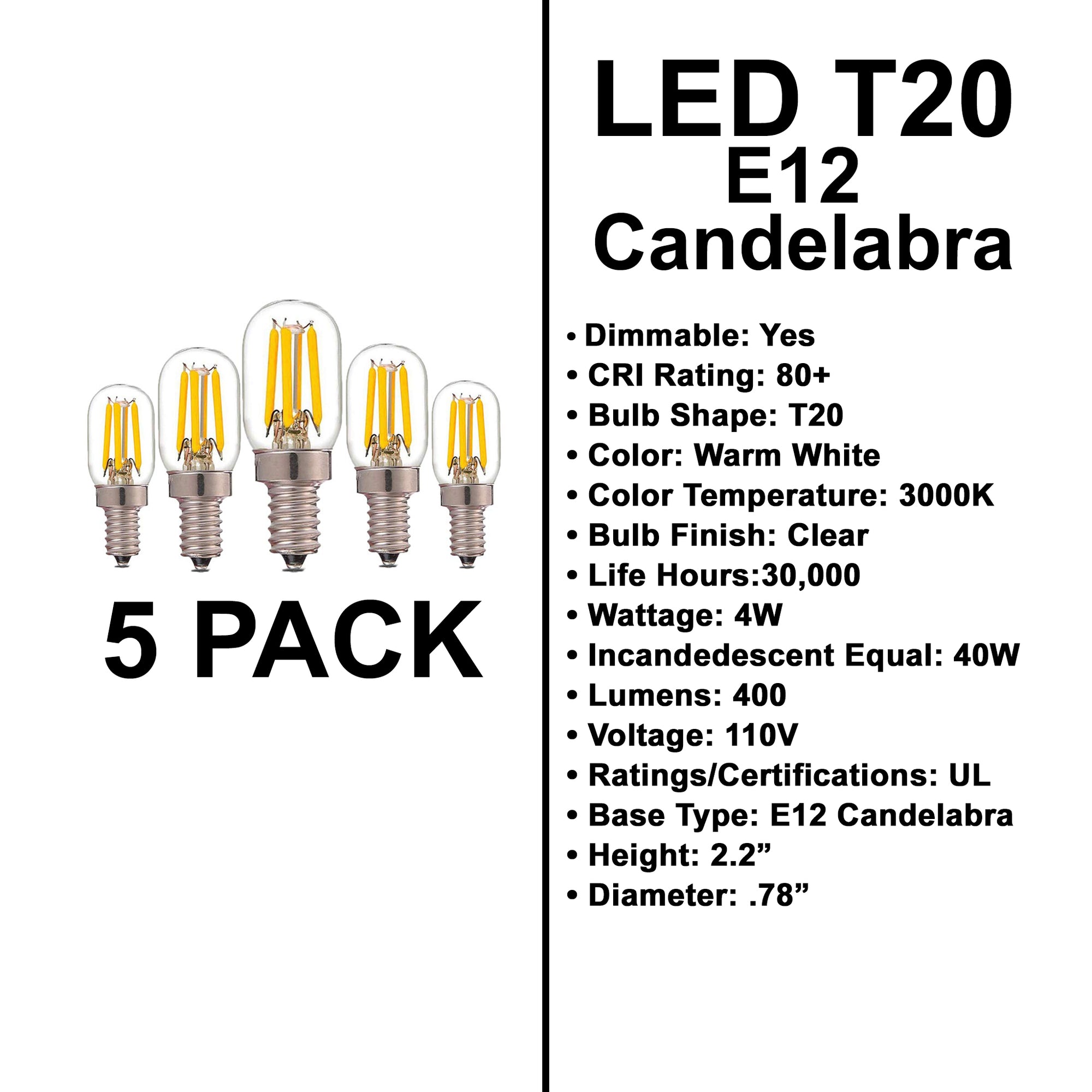 E12 Socket Bulbs - 5 Pack
