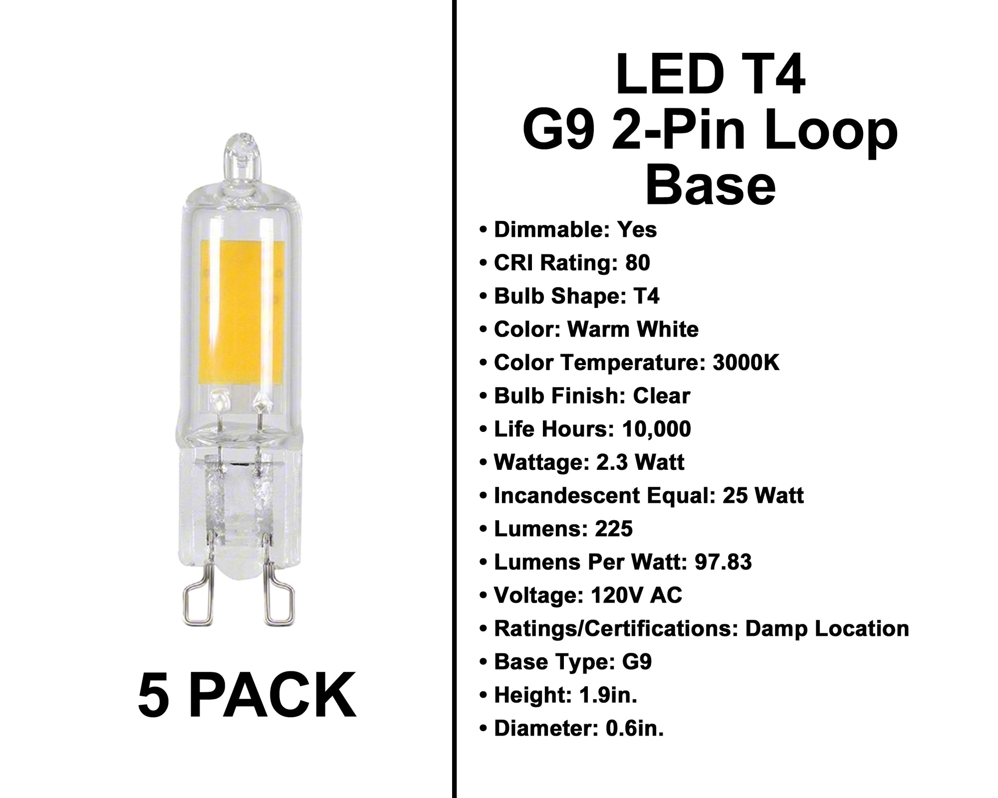 G9 Socket Bulbs - 5 Pack