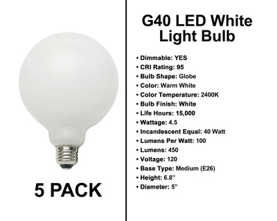 E26 Socket Globe Bulbs - 5 Pack