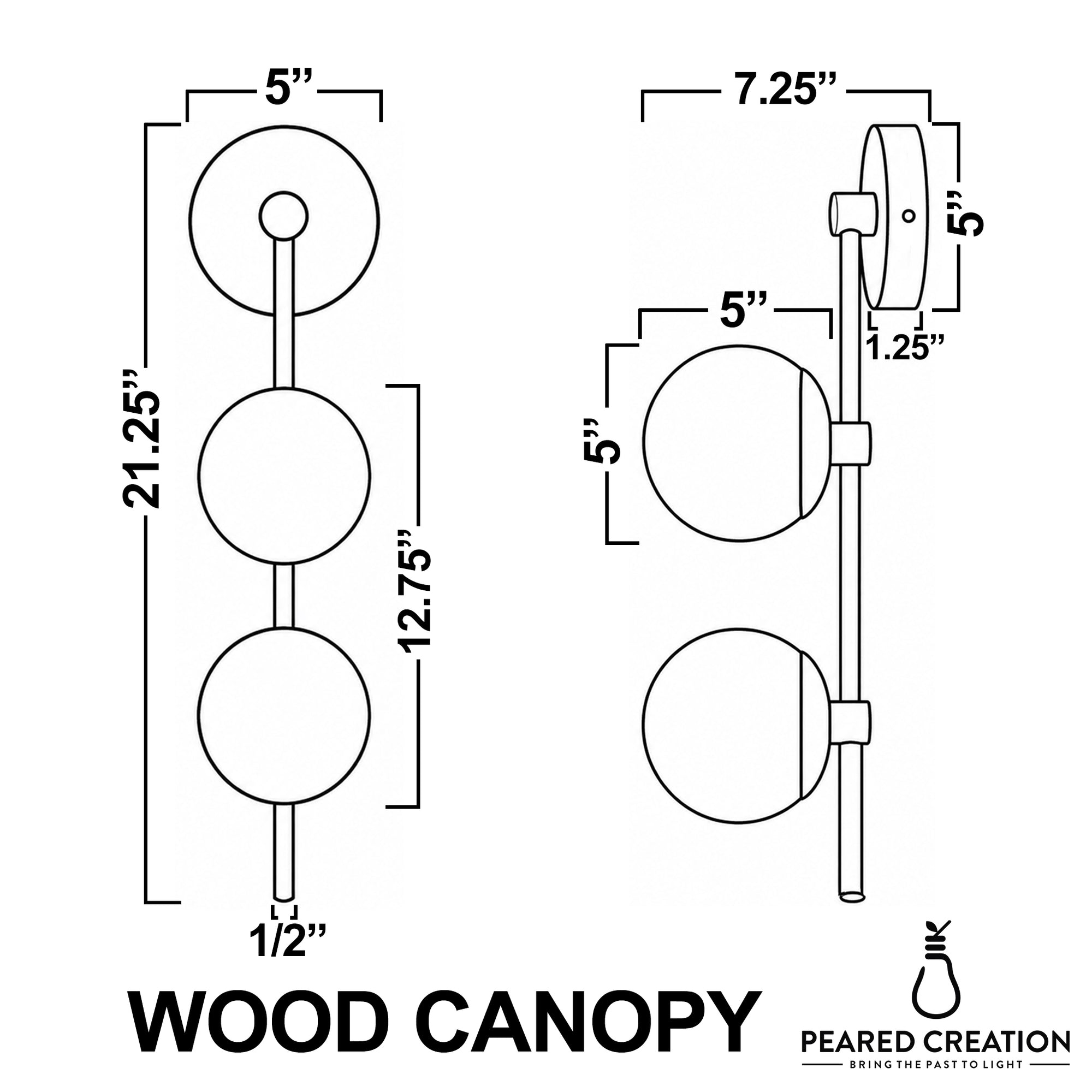 Two-bulb drop sconce with round white globes and natural wood vertical canopy, 21.25" high. - SCONCE MODEL NO. 0344