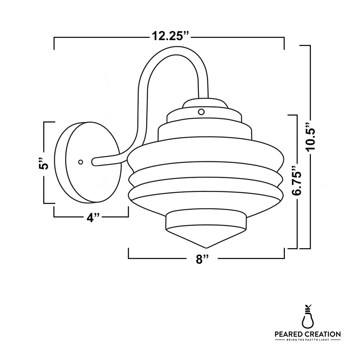 Metal wall sconce with concentric tiered rings and curved arm in a classic design. - SCONCE MODEL NO. 1096
