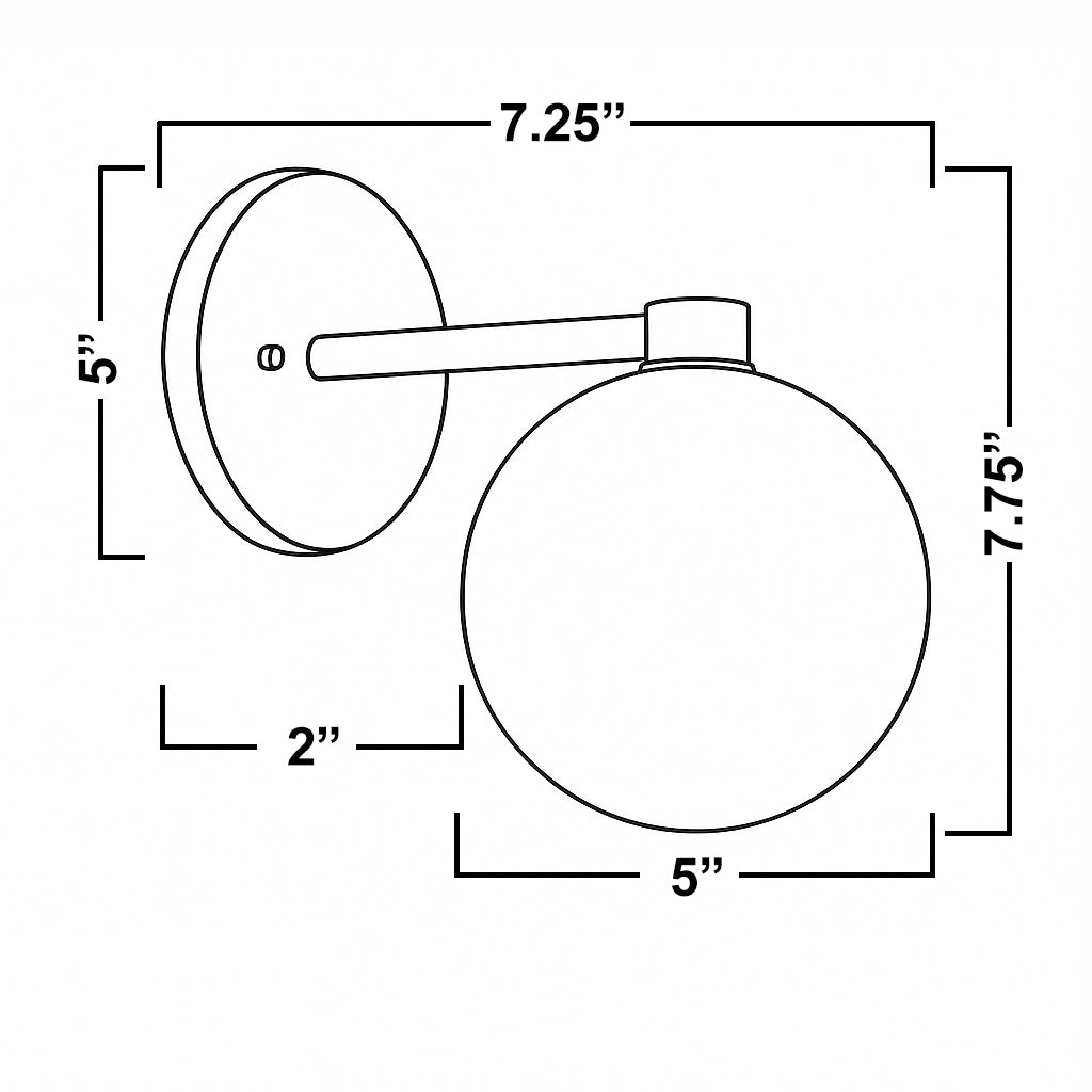 Wall sconce with round backplate and spherical globe light fixture, 7.75 inches tall and 7.25 inches wide. - SCONCE MODEL NO. 2341