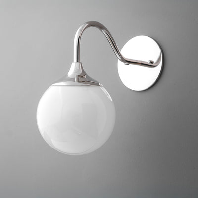 Wall-mounted sconce with polished nickel finish and smooth white glass globe shade. - SCONCE MODEL NO. 8734