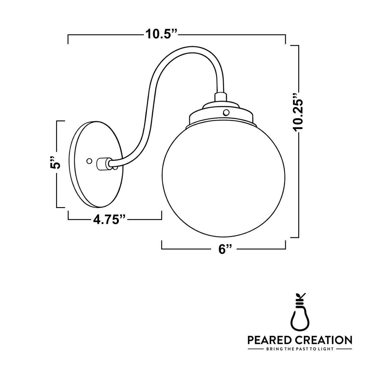 Wall sconce with curved arm and round frosted glass globe shade in matte finish. - SCONCE MODEL NO. 1886