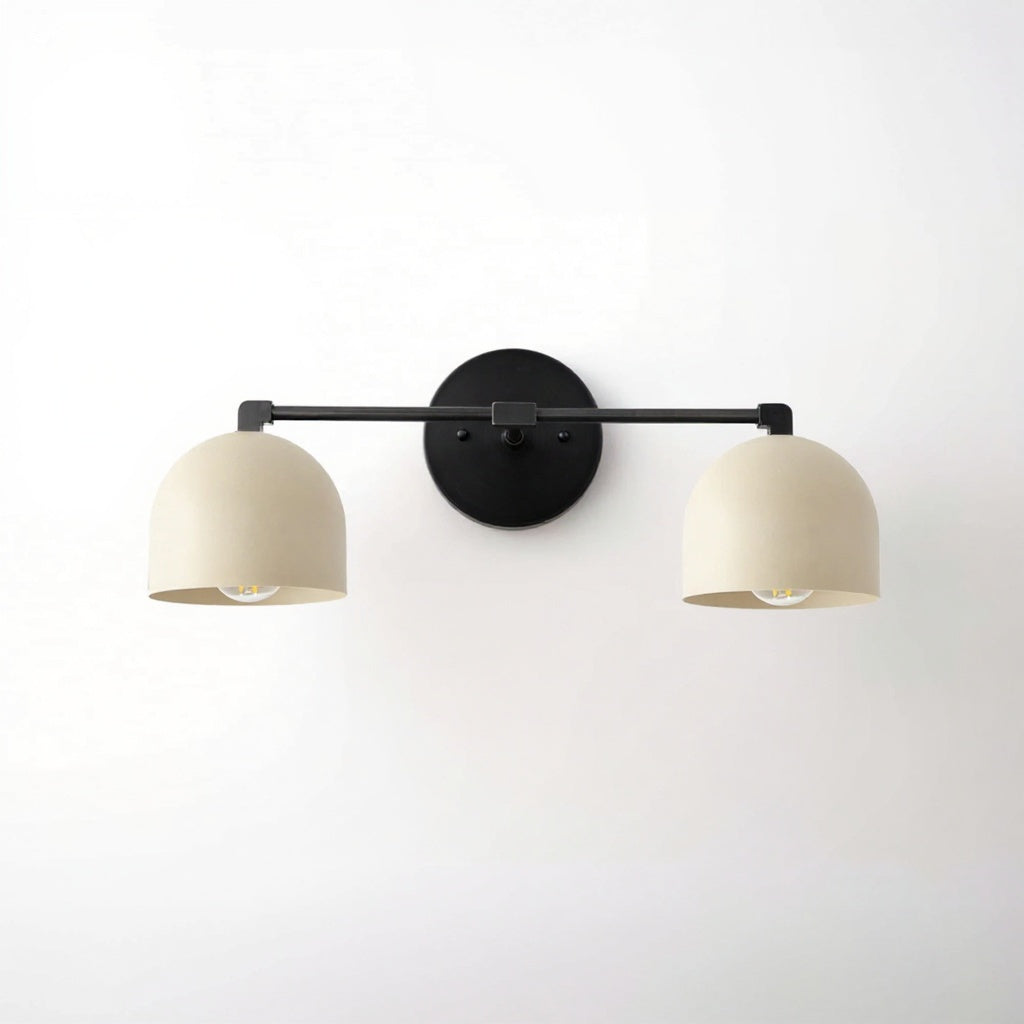 Black double-shade vanity light with matte black metal frame and cream fabric shades. - VANITY LIGHT MODEL NO. 0698