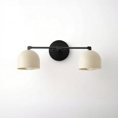 Two-bulb black vanity light with cream rounded shades and minimalist industrial design. - VANITY LIGHT MODEL NO. 0698