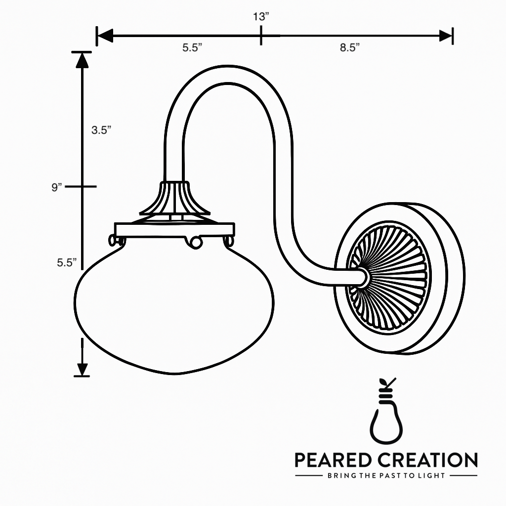 Sconce dimensions: 5.5 in wide, 9 in tall, 13 in deep. - SCONCE MODEL NO. 5310