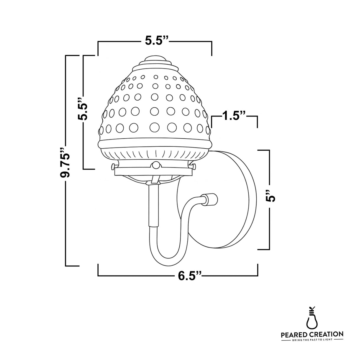 Wall-mounted metal sconce with perforated dome shade and curved arm in matte finish, 9.75 inches tall. - SCONCE MODEL NO. 1037