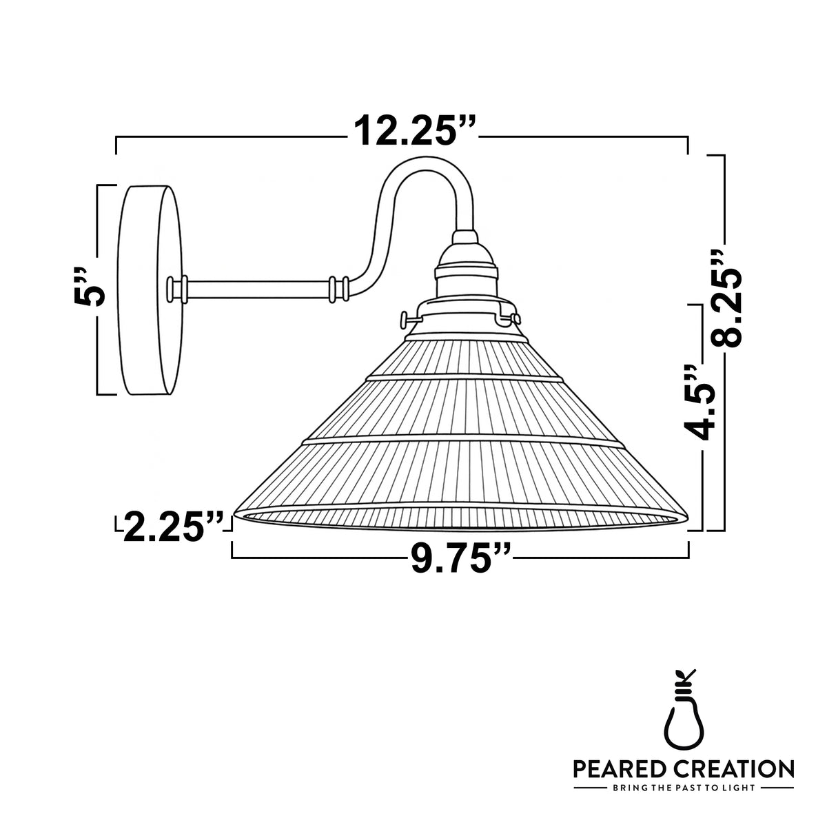 Metal wall sconce with conical ribbed shade, curved arm, and round mounting plate in matte finish. - SCONCE MODEL NO. 4703