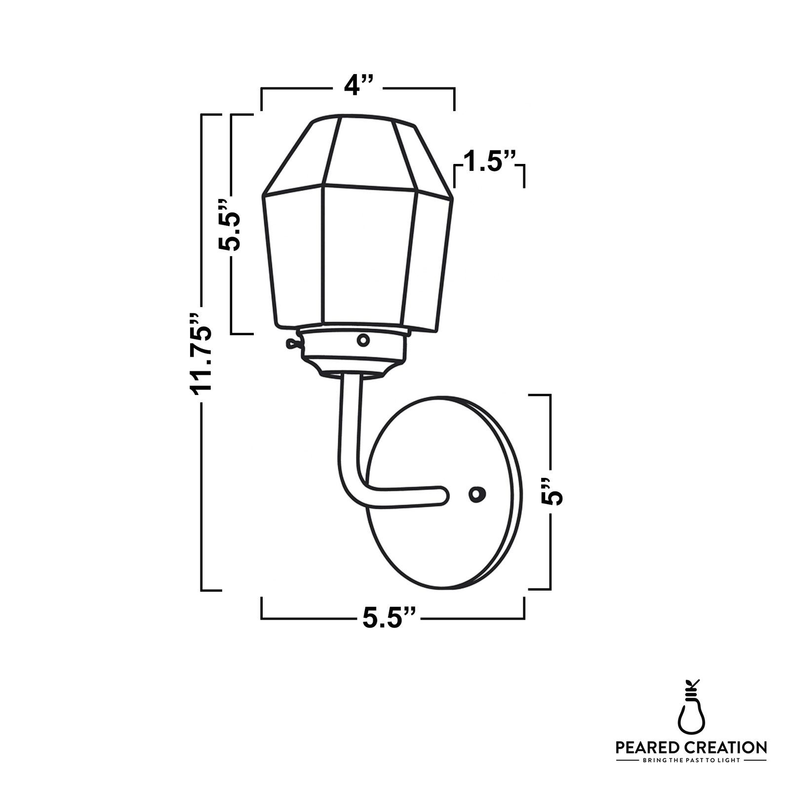 Metal wall sconce with curved arm and lantern-style glass shade, 11.75 inches tall. - SCONCE MODEL NO. 1062