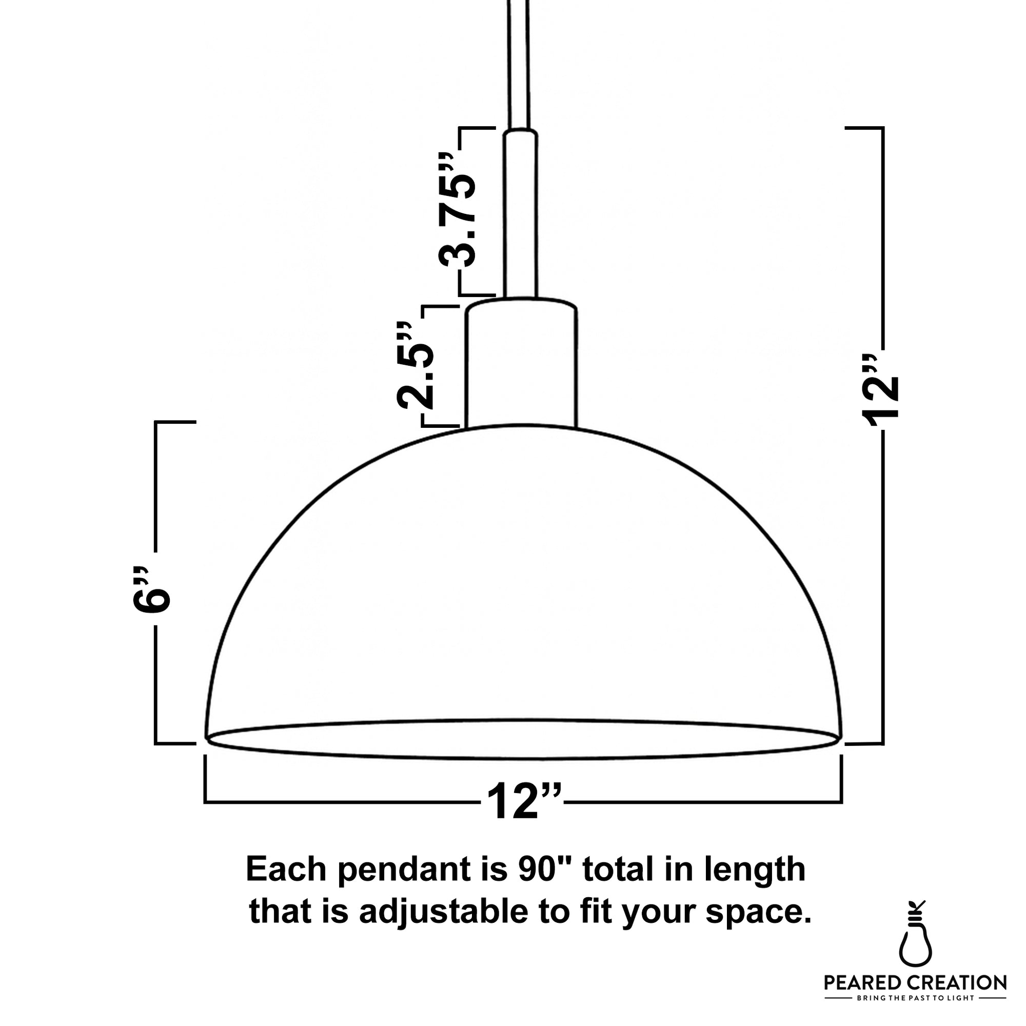 White dome pendant light with a 12-inch diameter and 12-inch total length, adjustable cord shown in tan. - PENDANT MODEL NO. 4610