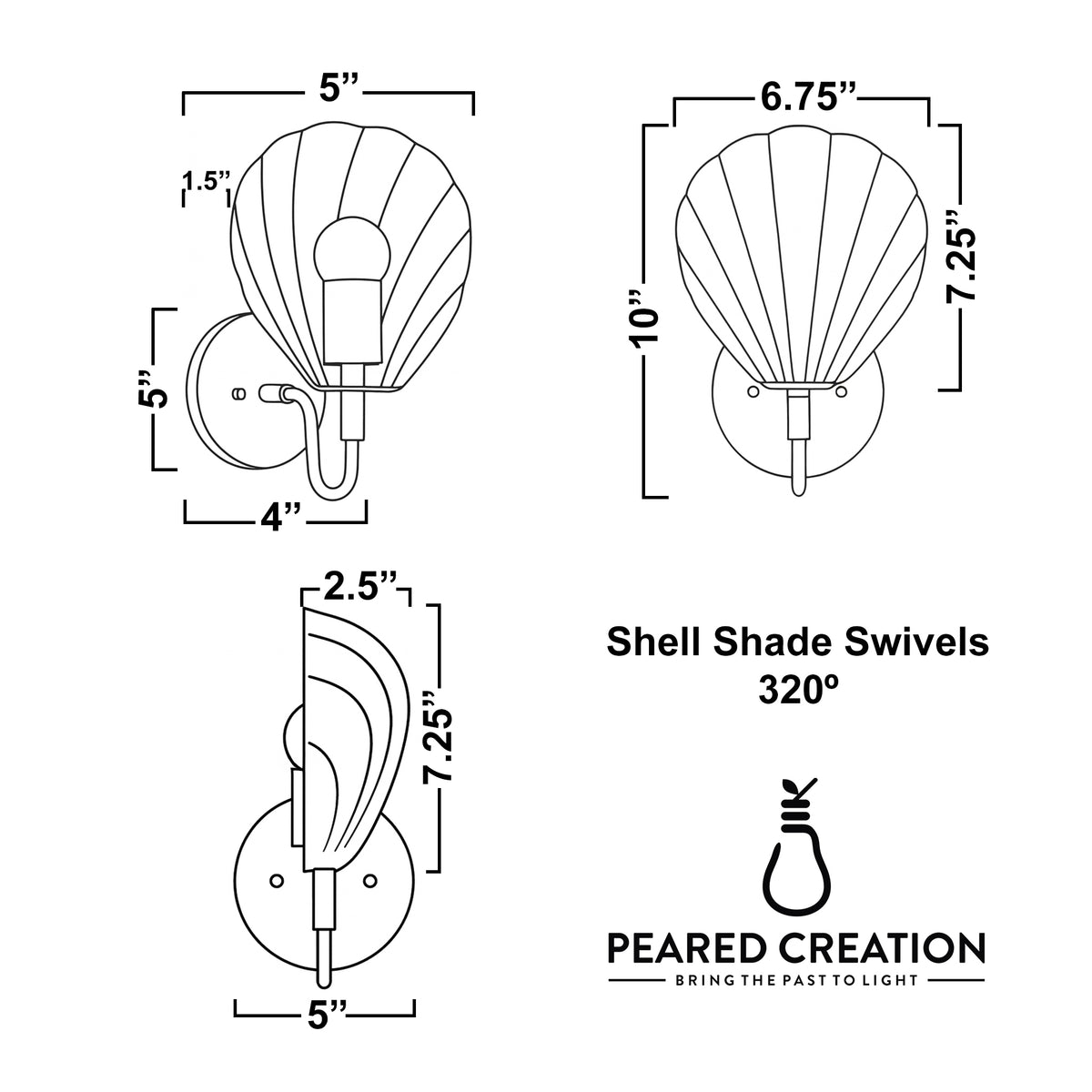 Wall-mounted sconce with scalloped shell-shaped shade and curved metal arm in matte finish. - SCONCE MODEL NO. 1086