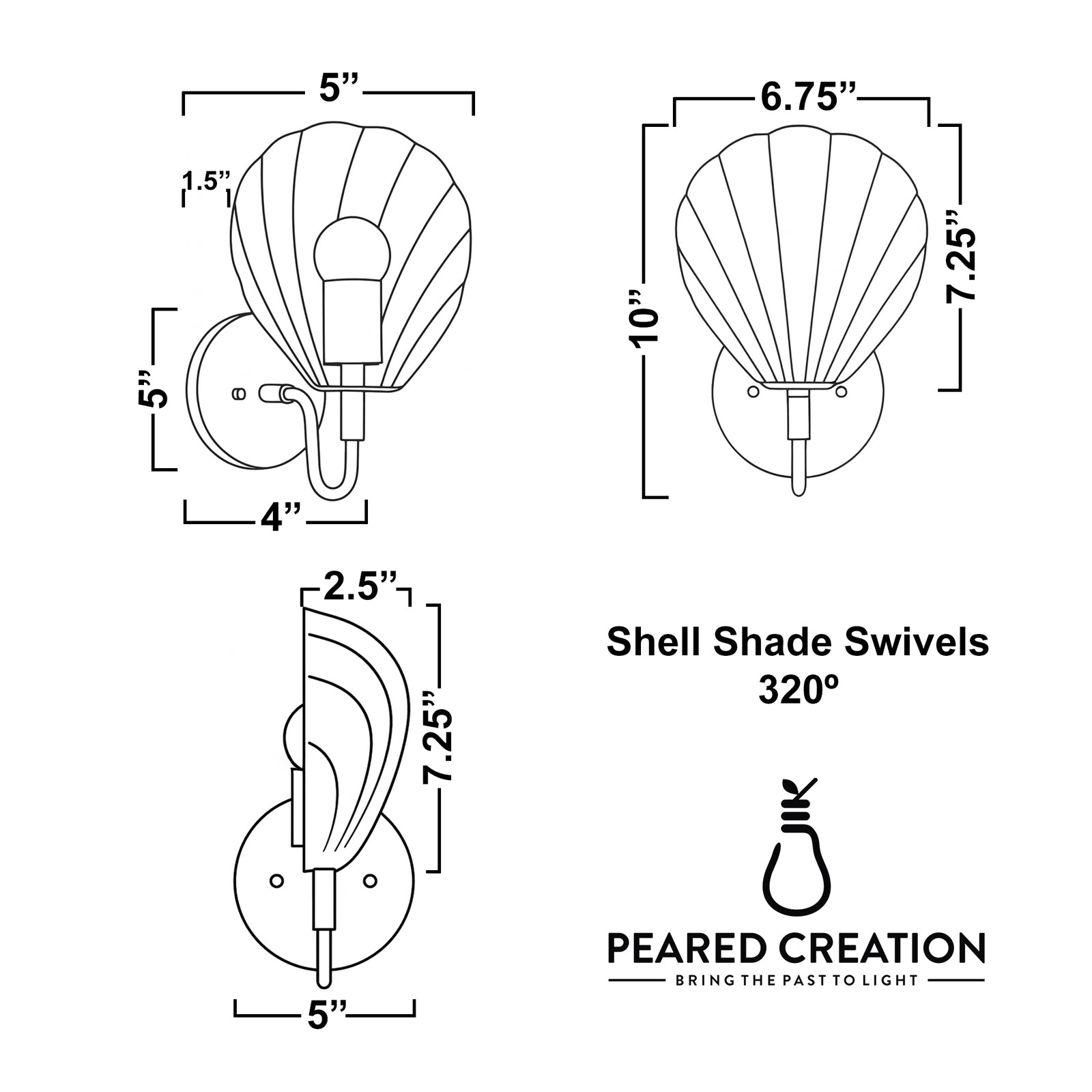 Wall-mounted sconce with scalloped shell-shaped shade and curved metal arm in matte finish. - SCONCE MODEL NO. 1086