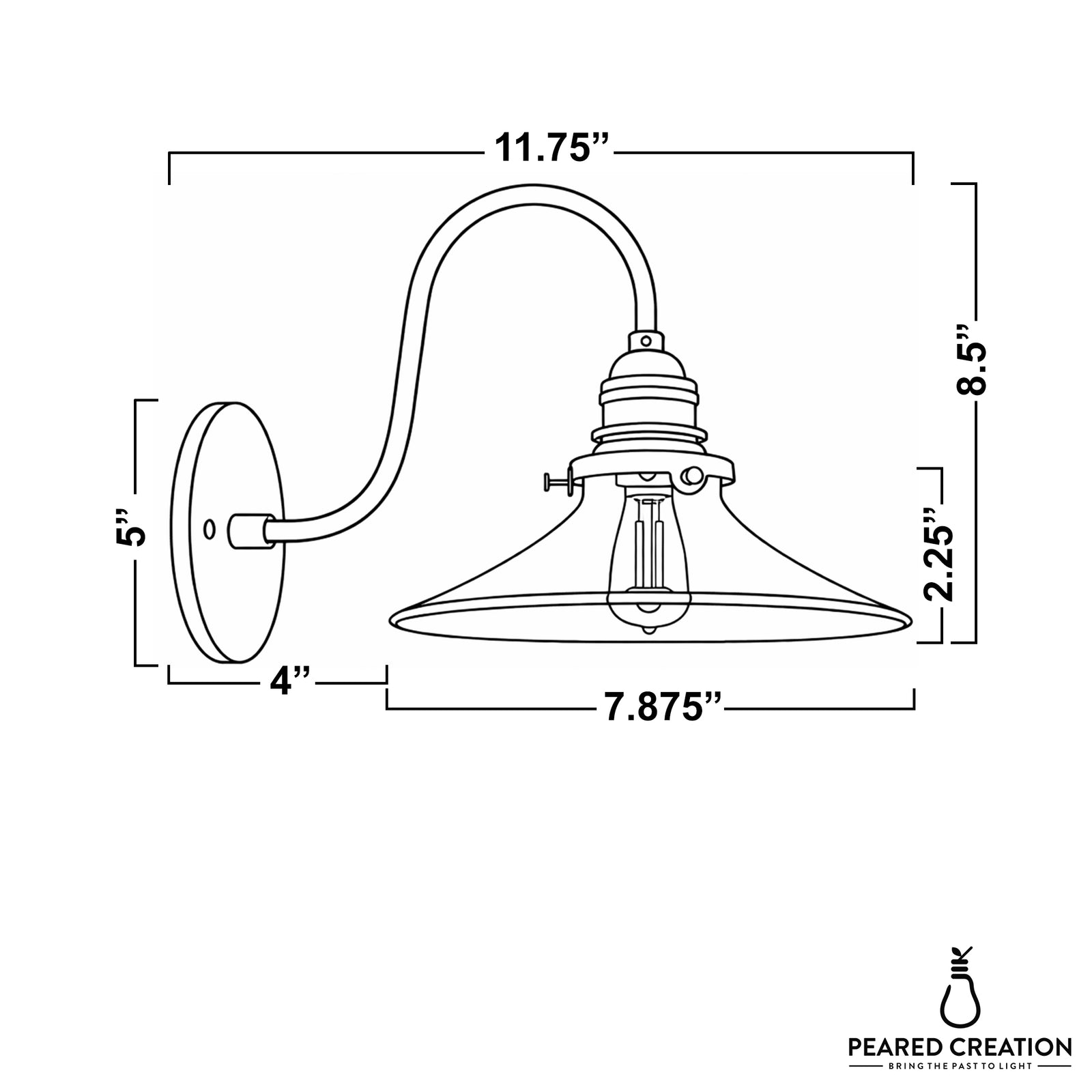 Industrial-style wall sconce with curved arm, round backplate, and wide metal shade in matte finish. - SCONCE MODEL NO. 3901