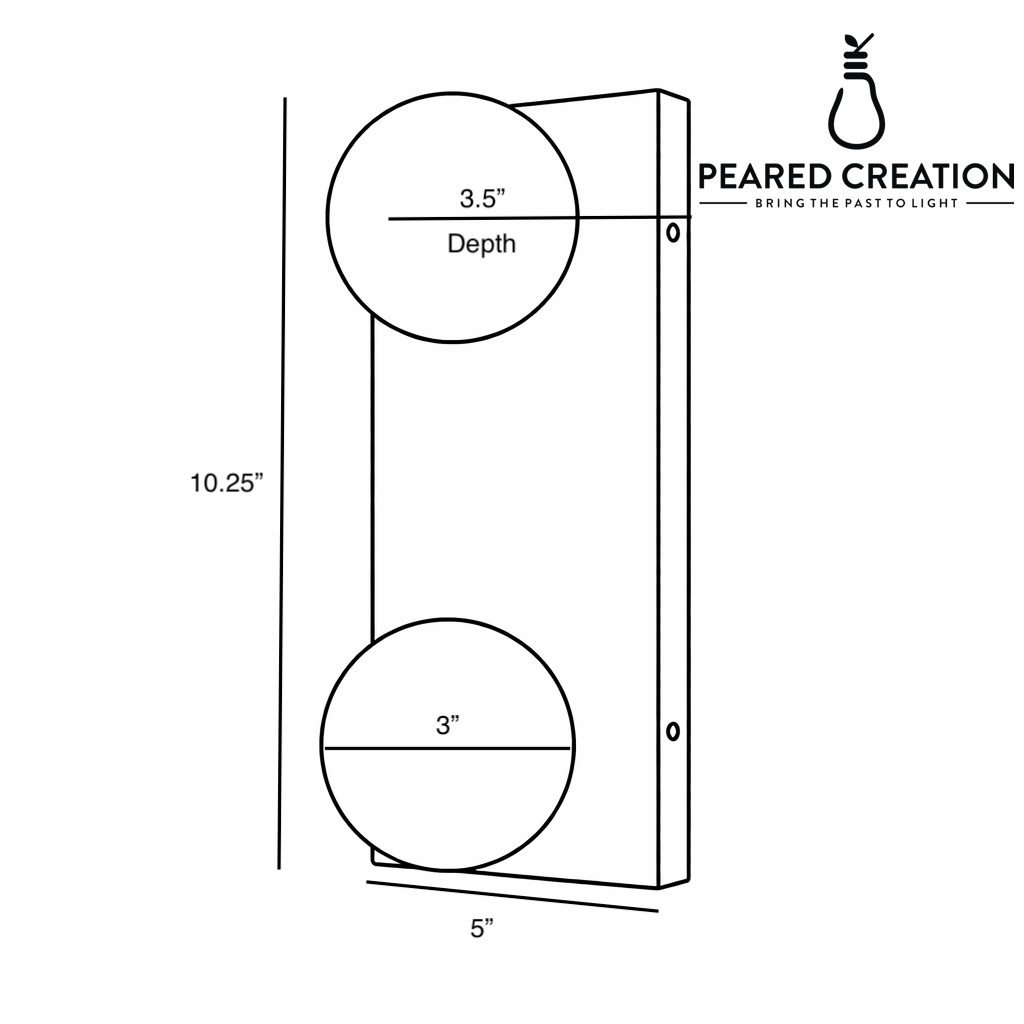 Rectangular wall sconce base with two round bulb holders, measurements labeled in black lines on white background. - SCONCE MODEL NO. 4016