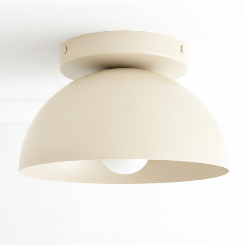 Matte beige dome-shaped flush mount ceiling light with smooth finish and visible bulb inside. - CEILING LIGHT MODEL NO. 9105