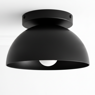 Matte black dome-shaped flush mount ceiling light with smooth curved metal shade. - CEILING LIGHT MODEL NO. 9105