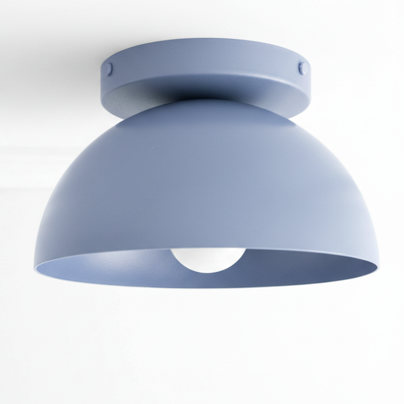 Periwinkle dome-shaped flush mount ceiling light with smooth matte finish and visible bulb. - CEILING LIGHT MODEL NO. 9105
