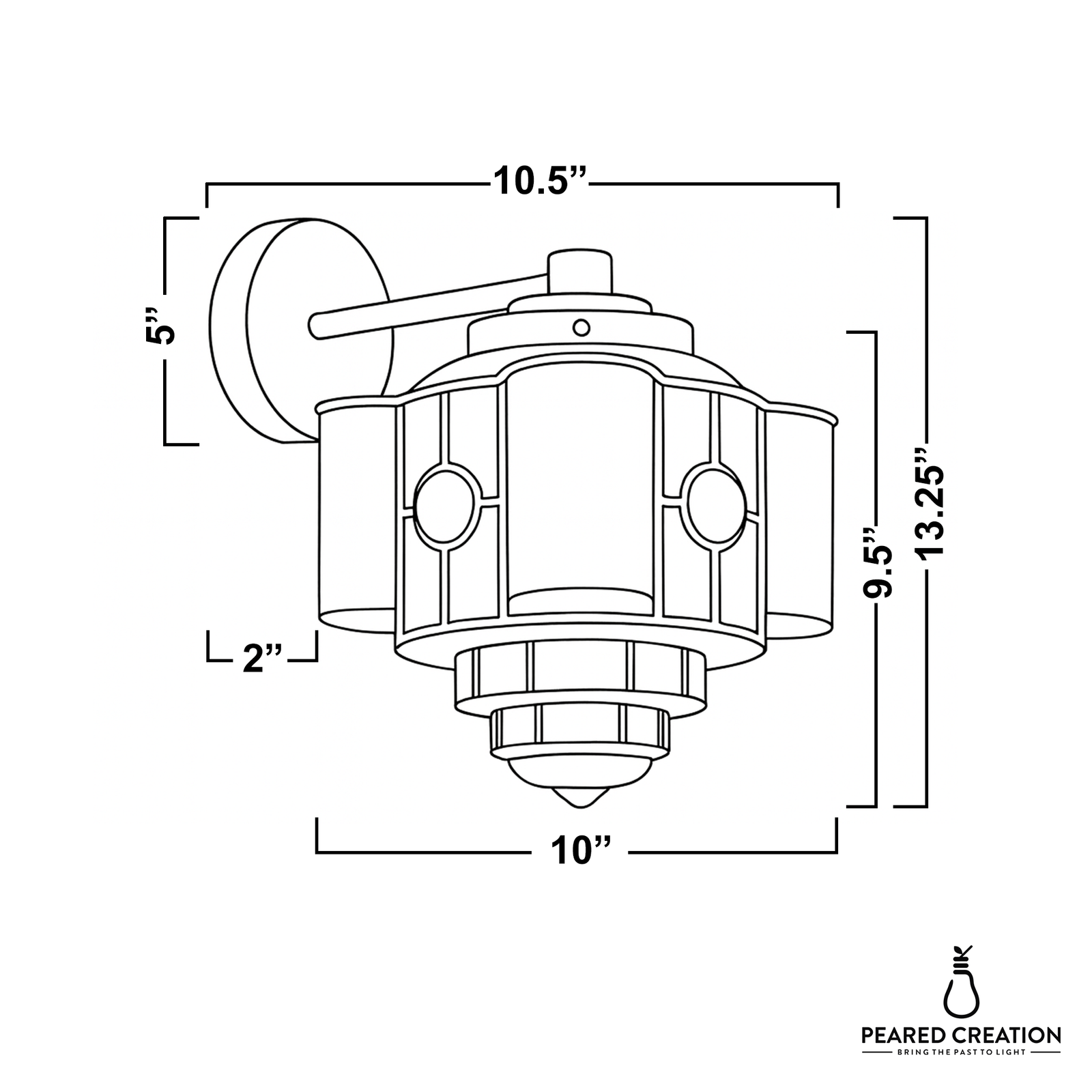 Black metal outdoor wall sconce with cage-style glass enclosure and geometric detailing, 13.25 inches tall. - SCONCE MODEL NO. 1064