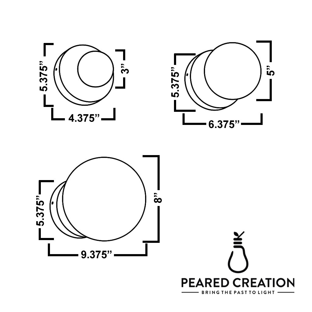 Three round globe sconces in beechwood and oak finish, available in 3, 5, and 8 inch sizes with clean, minimalist design. - SCONCE MODEL NO. 4943