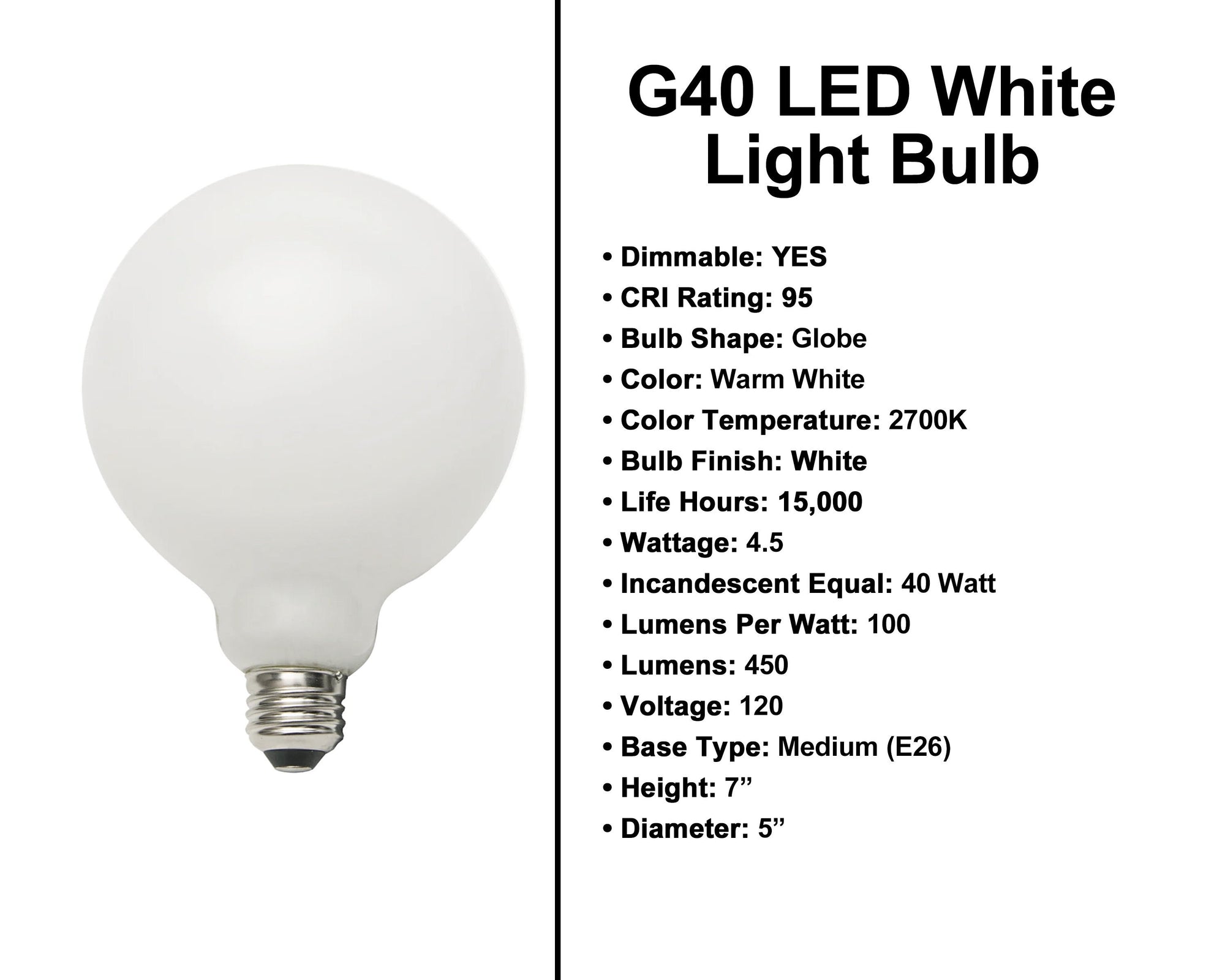 E26 Socket Globe Bulbs - 5 Pack