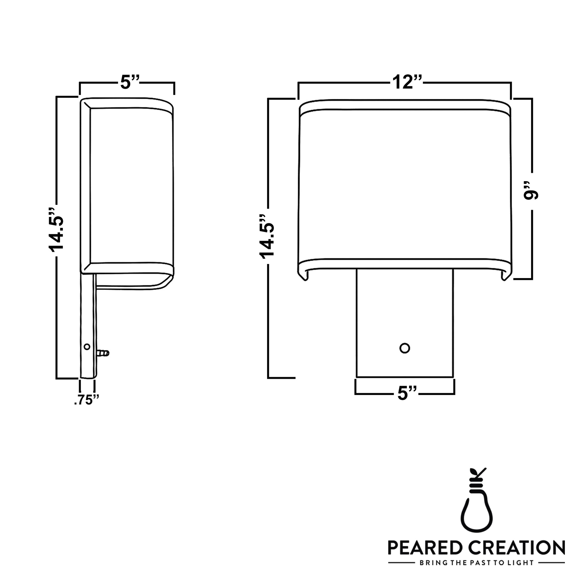 Modern rectangular wall sconce with curved top, 5-inch base, and 14.5-inch height in line drawing. - SCONCE MODEL NO. 1918