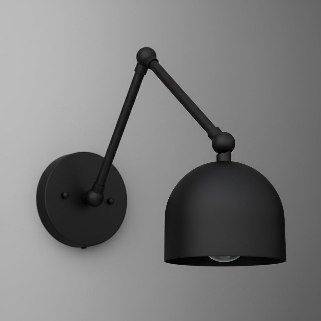 Matte black metal wall sconce with dome-shaped shade and adjustable arm. - SCONCE MODEL NO. 5997