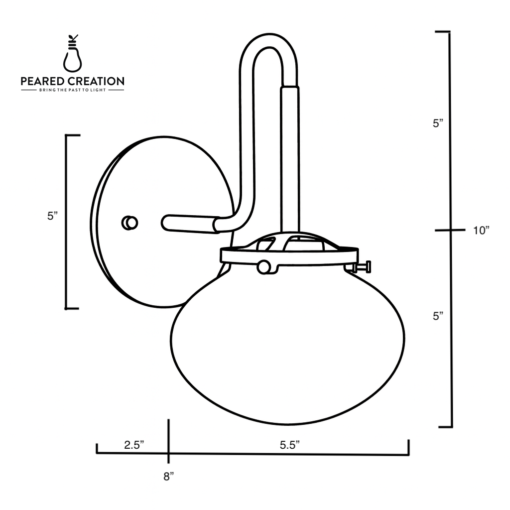 Black metal wall sconce with round base and curved arm holding an opaque globe shade. - SCONCE MODEL NO. 9452