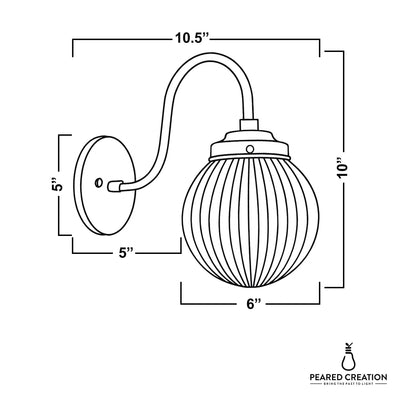 Wall sconce with curved arm and ribbed globe shade, 10.5" wide by 10" tall. - SCONCE MODEL NO. 0691