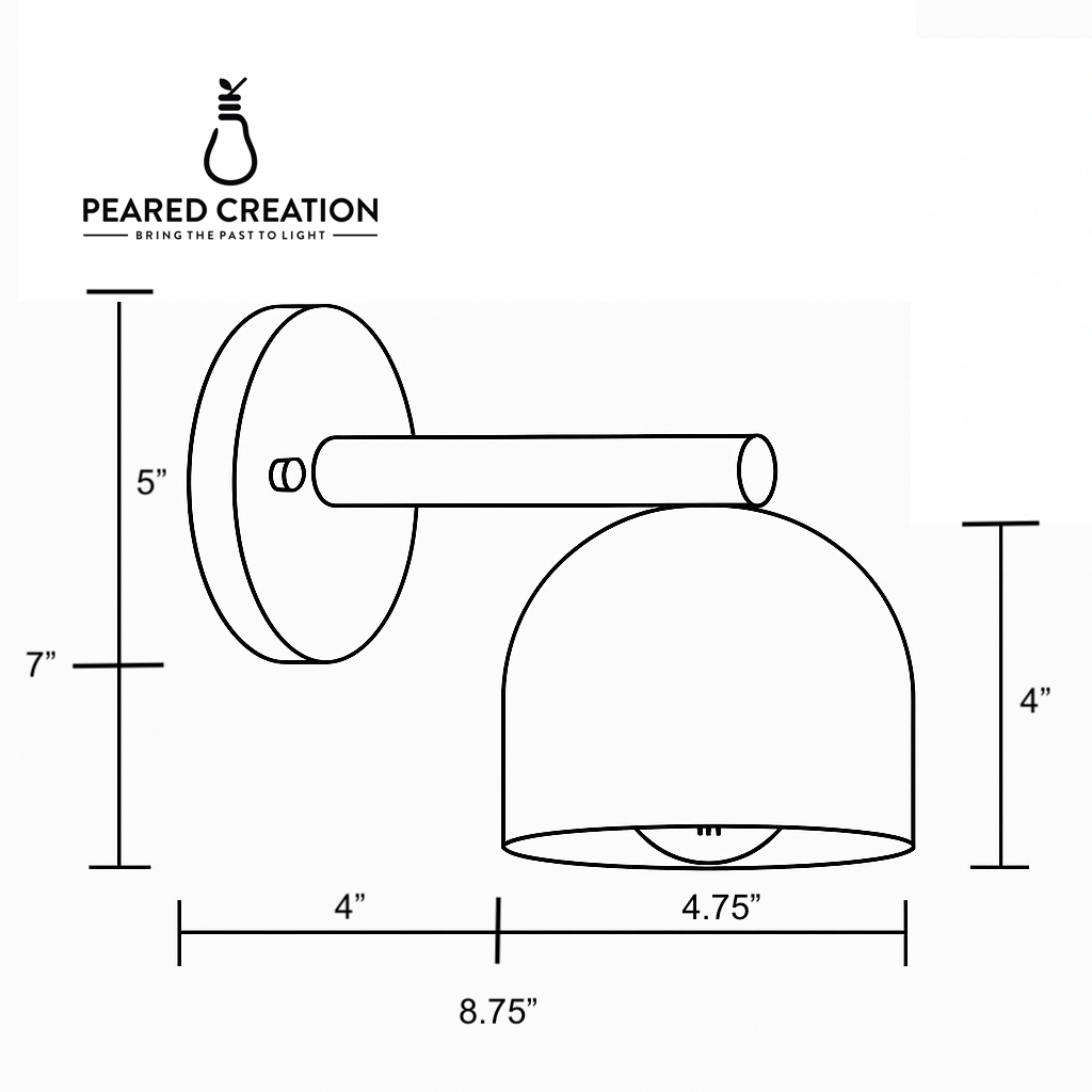 Wall sconce with a round backplate and dome-shaped shade, dimensions indicated in line drawing. - Sconce Model No. 5356