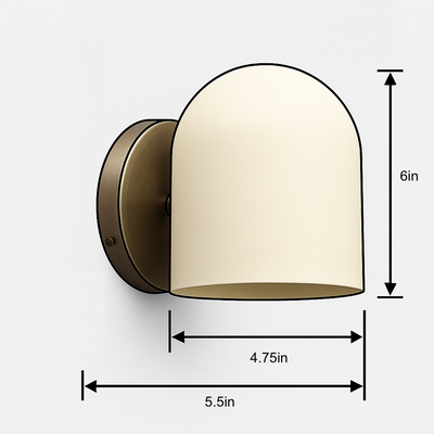 Antique brass wall sconce with smooth cream dome shade, 6-inch height, 5.5-inch depth. - SCONCE MODEL NO. 2424