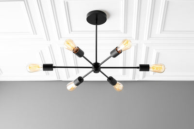Six Bulb Chandelier - Black Ceiling Light Fixture - Edison Sputnik - Modern Industrial Lighting - Chandelier - Model No. 6673