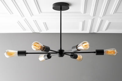 Six Bulb Chandelier - Black Ceiling Light Fixture - Edison Sputnik - Modern Industrial Lighting - Chandelier - Model No. 6673