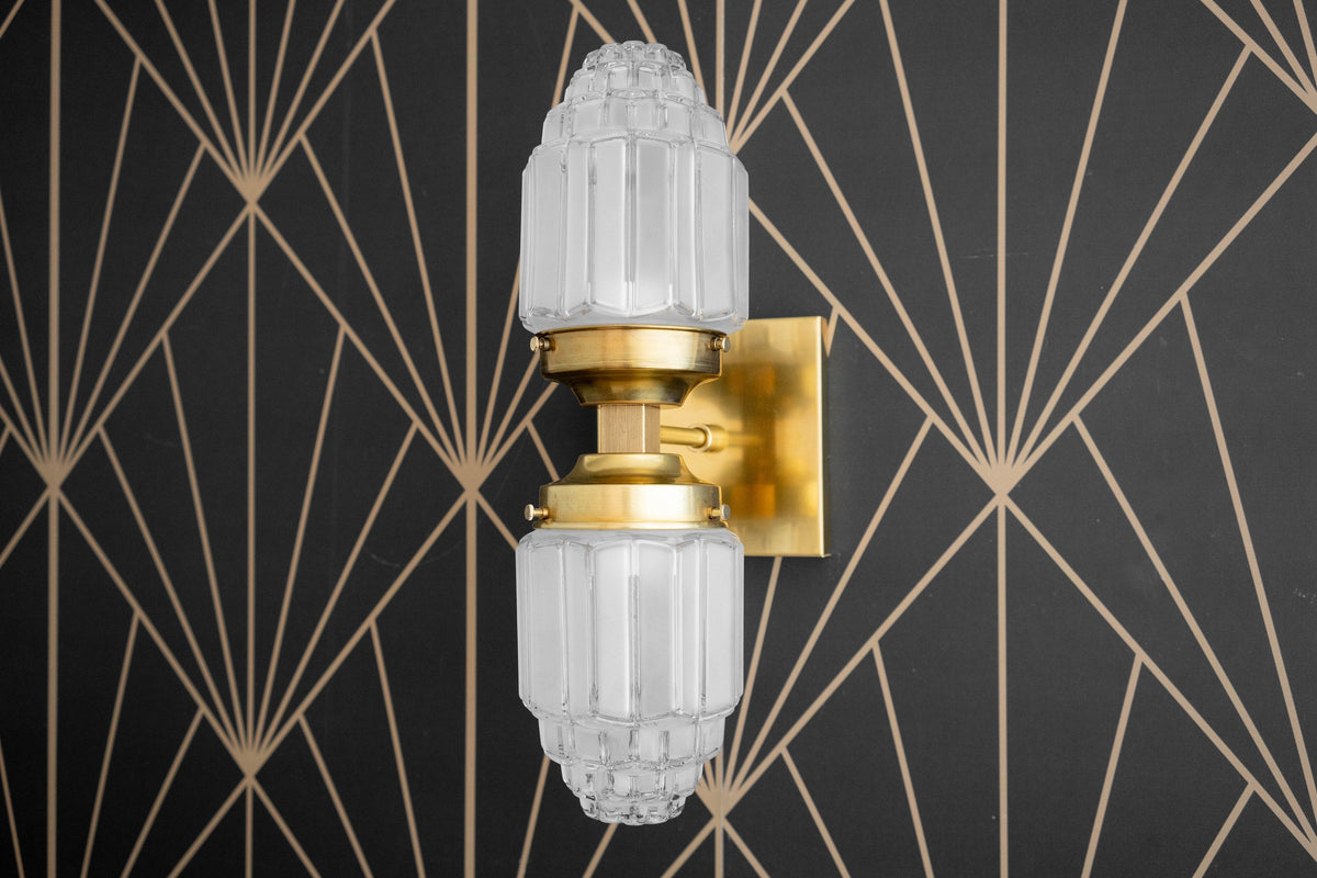 Deco Wall Sconce - Brass Sconce - Art Deco Globe - Wall Lamp - Art Deco Bathroom - Gold Wall Light - 1930s - Art Deco - Model No. 7180