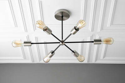 Six Bulb Chandelier - Black Ceiling Light Fixture - Edison Sputnik - Modern Industrial Lighting - Chandelier - Model No. 6673