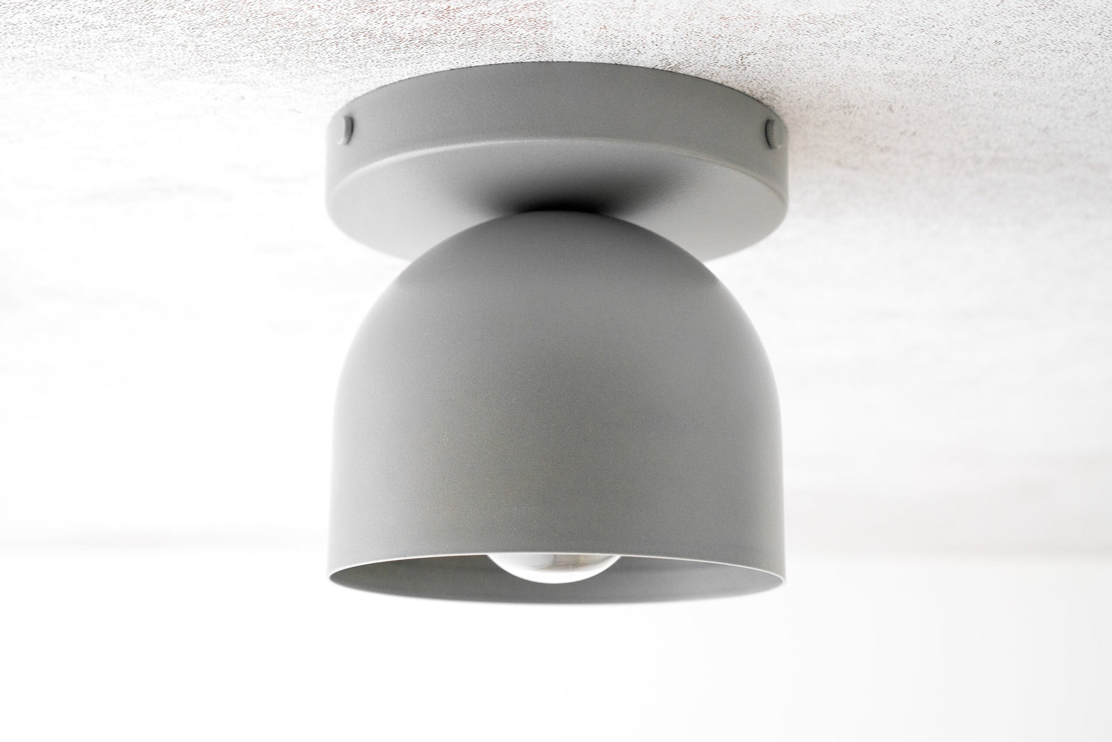 Matte gray flush mount ceiling light with smooth rounded shade and exposed bulb design. - CEILING LIGHT MODEL NO. 1107