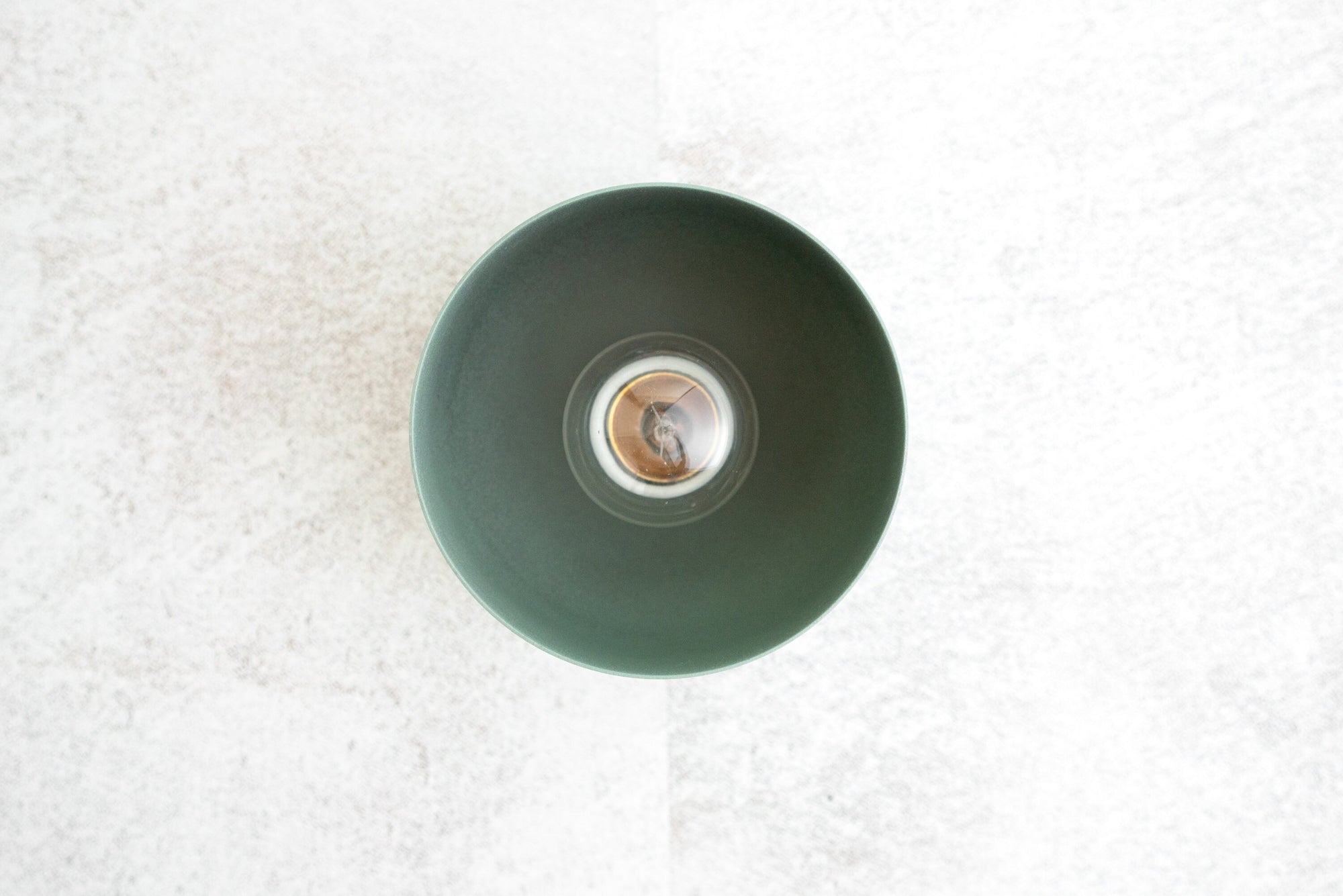 Round green flush mount ceiling light with smooth matte shade and exposed bulb. - CEILING LIGHT MODEL NO. 1107