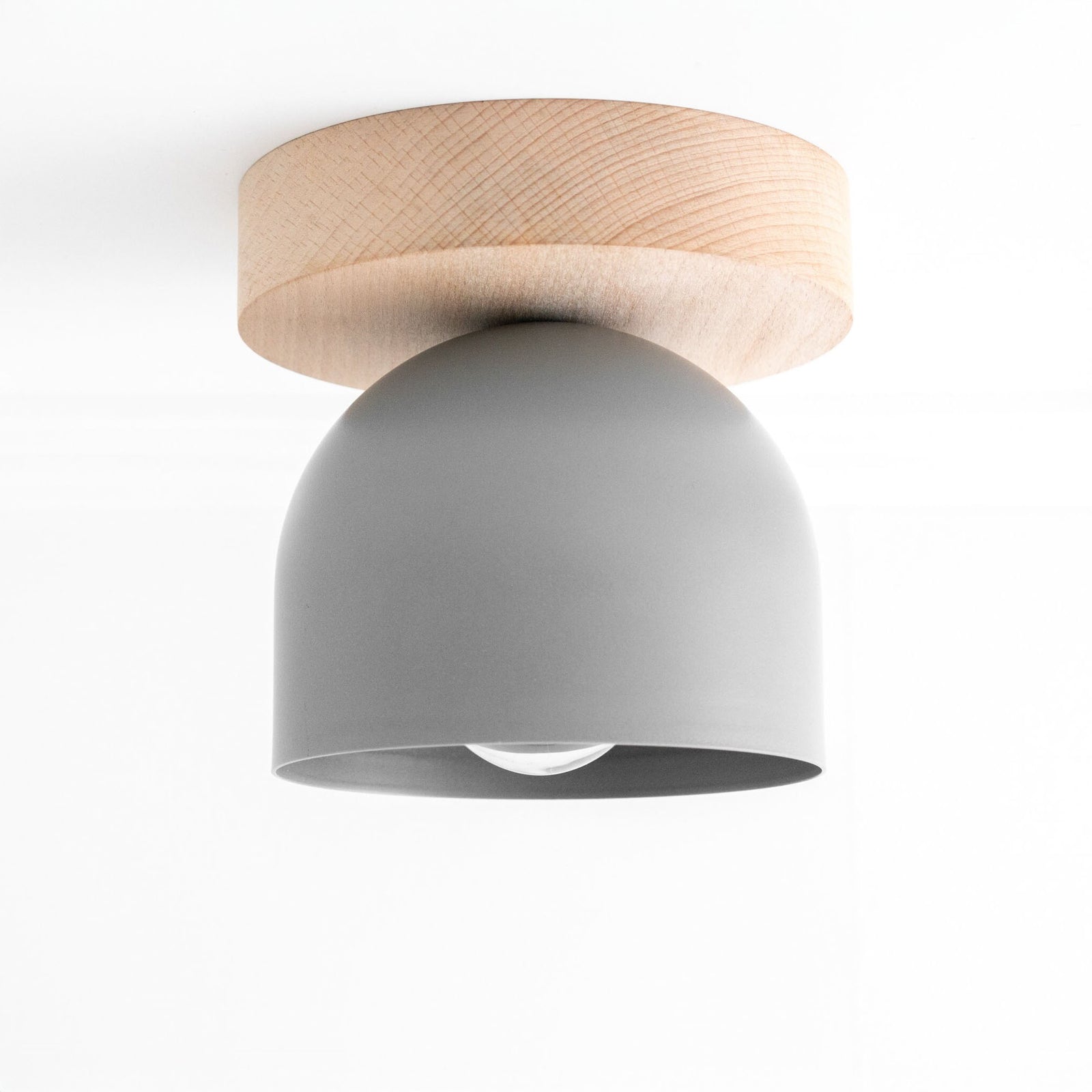 Flush mount ceiling light with matte gray dome shade and natural beechwood base. - CEILING LIGHT MODEL NO. 1107