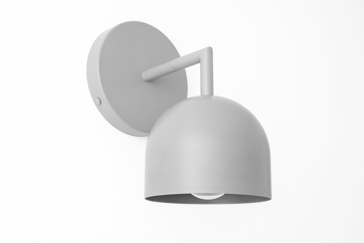 Matte light gray semi-flush wall sconce with smooth dome shade and round wall mount. - SCONCE MODEL NO. 4250
