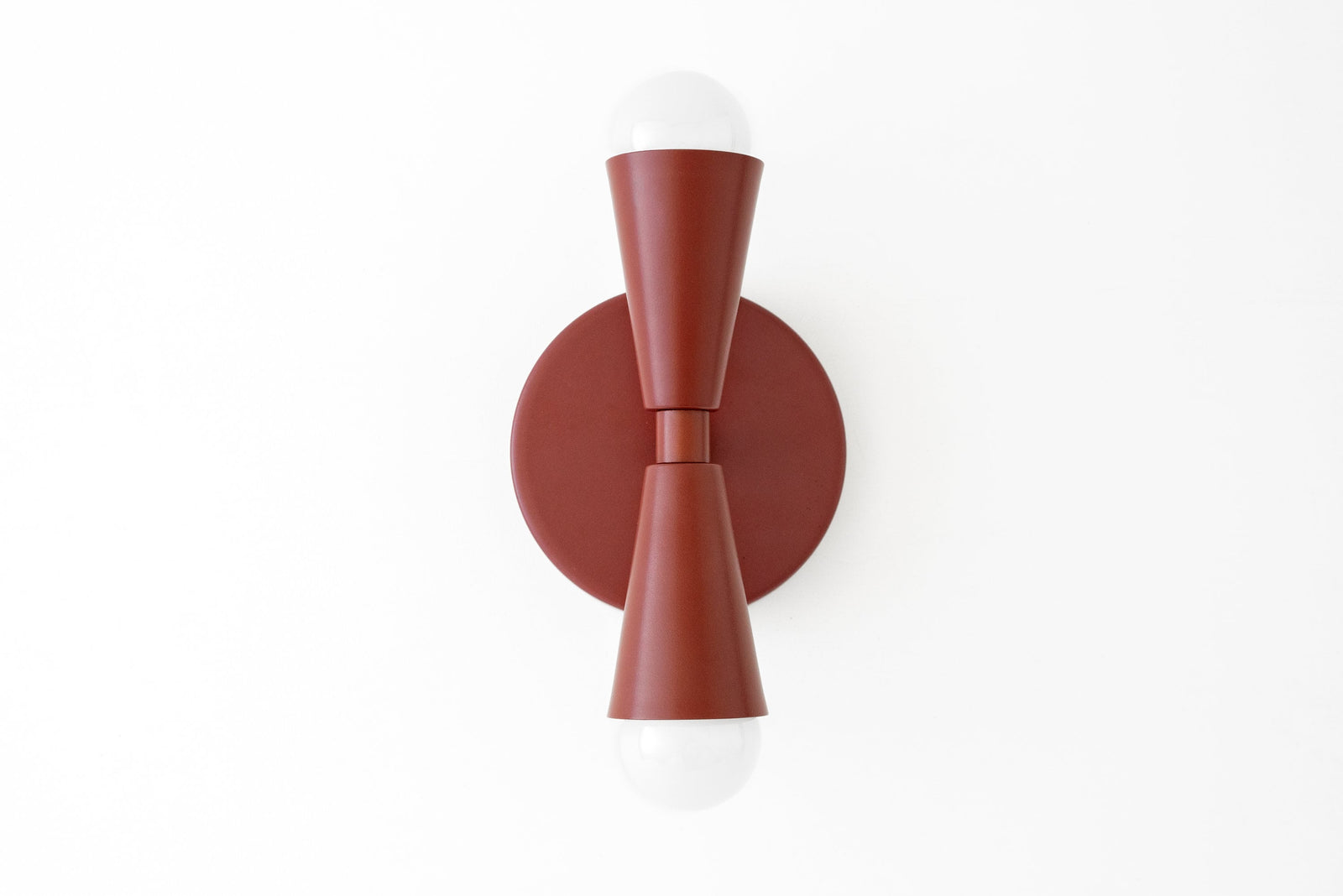 Brick red Art Deco wall sconce with up/down bare bulb design and matte finish. - SCONCE MODEL NO. 4717