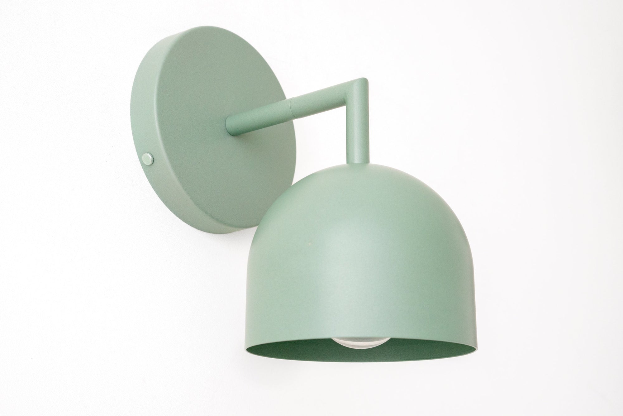 Matte sage green semi-flush Art Deco wall sconce with dome shade and round backplate. - SCONCE MODEL NO. 4250