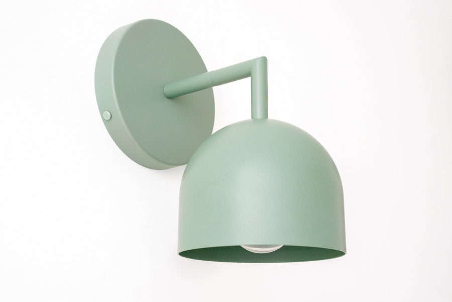 Matte pastel green metal semi-flush Art Deco wall sconce with dome shade. - SCONCE MODEL NO. 4250