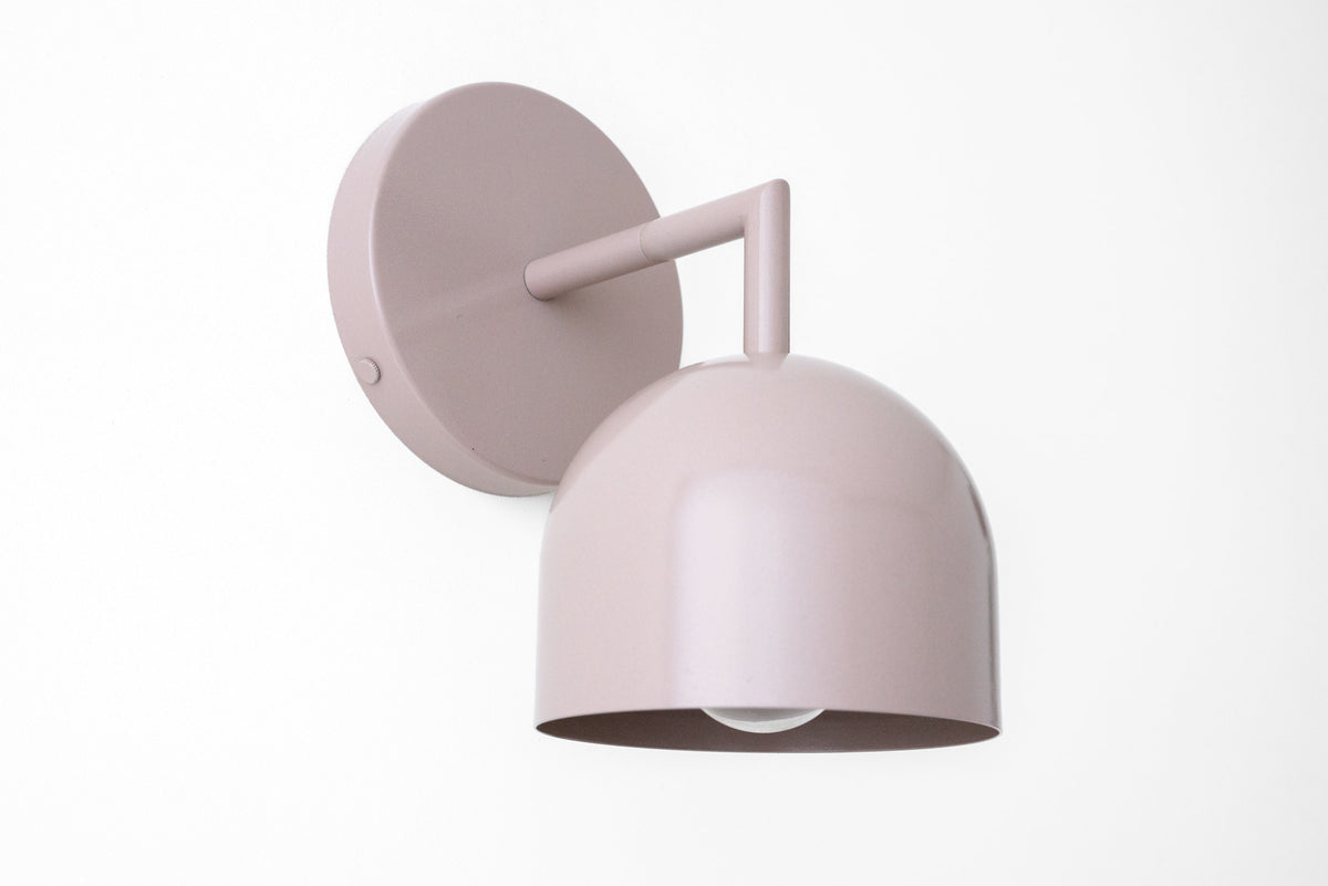 Matte mauve Scandinavian-style semi-flush metal wall sconce with smooth dome shade and exposed bulb design. - SCONCE MODEL NO. 4250
