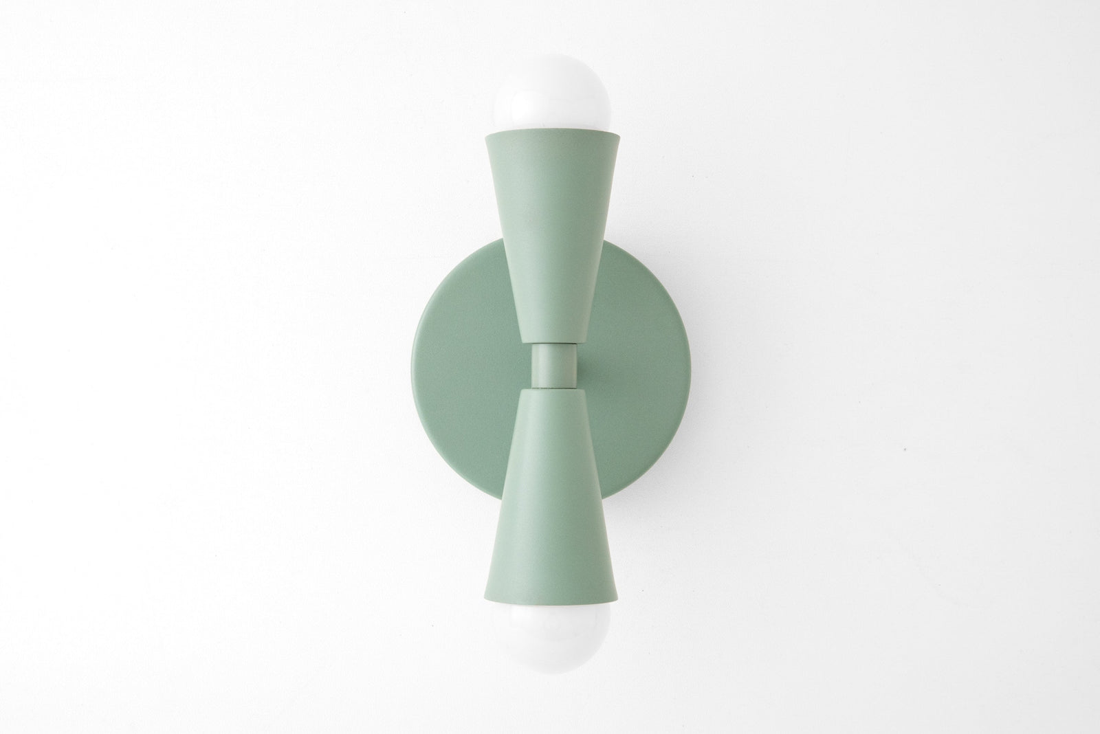 Matte green Art Deco semi-flush sconce with exposed bulbs and circular wall mount. - SCONCE MODEL NO. 4717