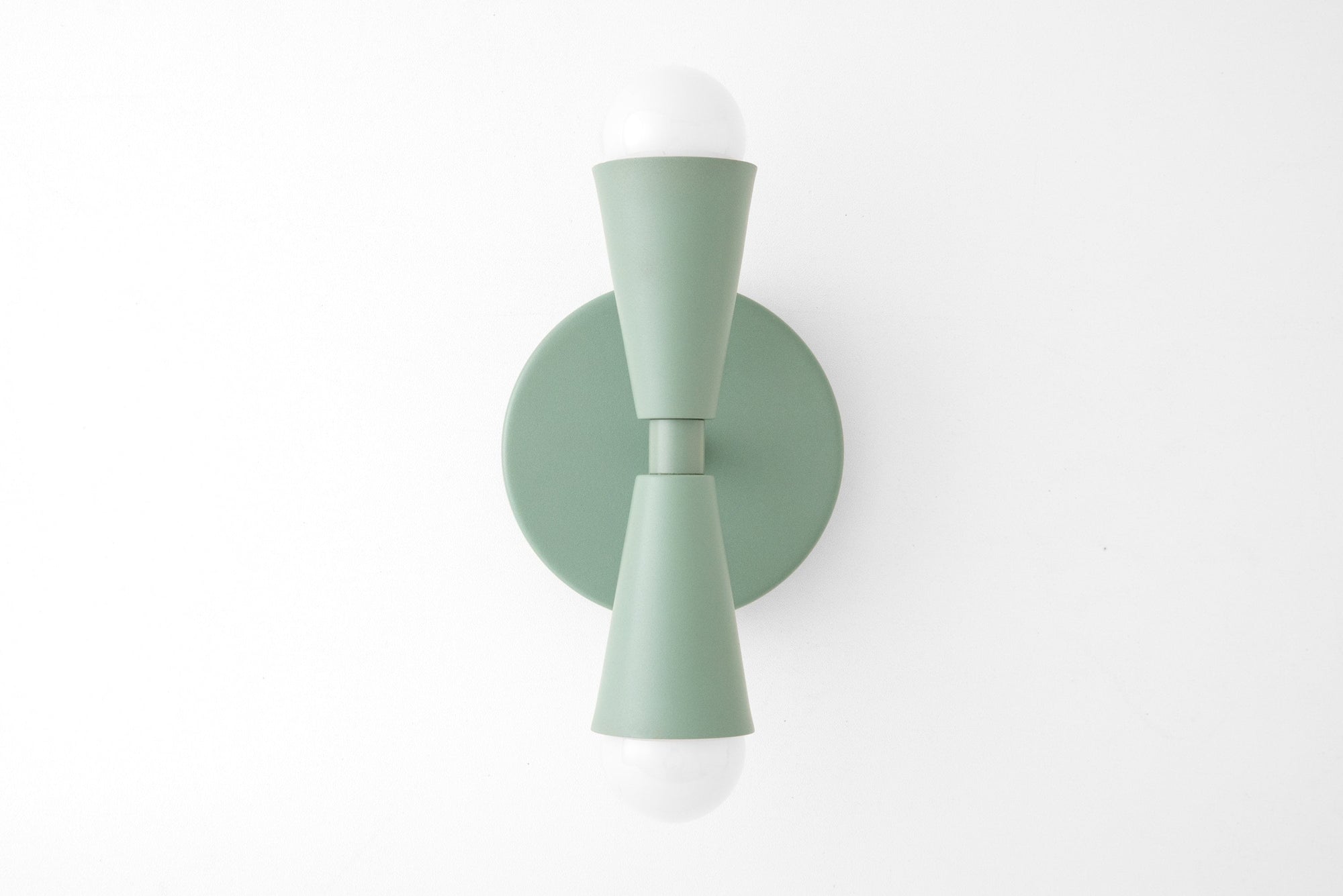 Matte green Art Deco semi-flush sconce with exposed bulbs and circular wall mount. - SCONCE MODEL NO. 4717