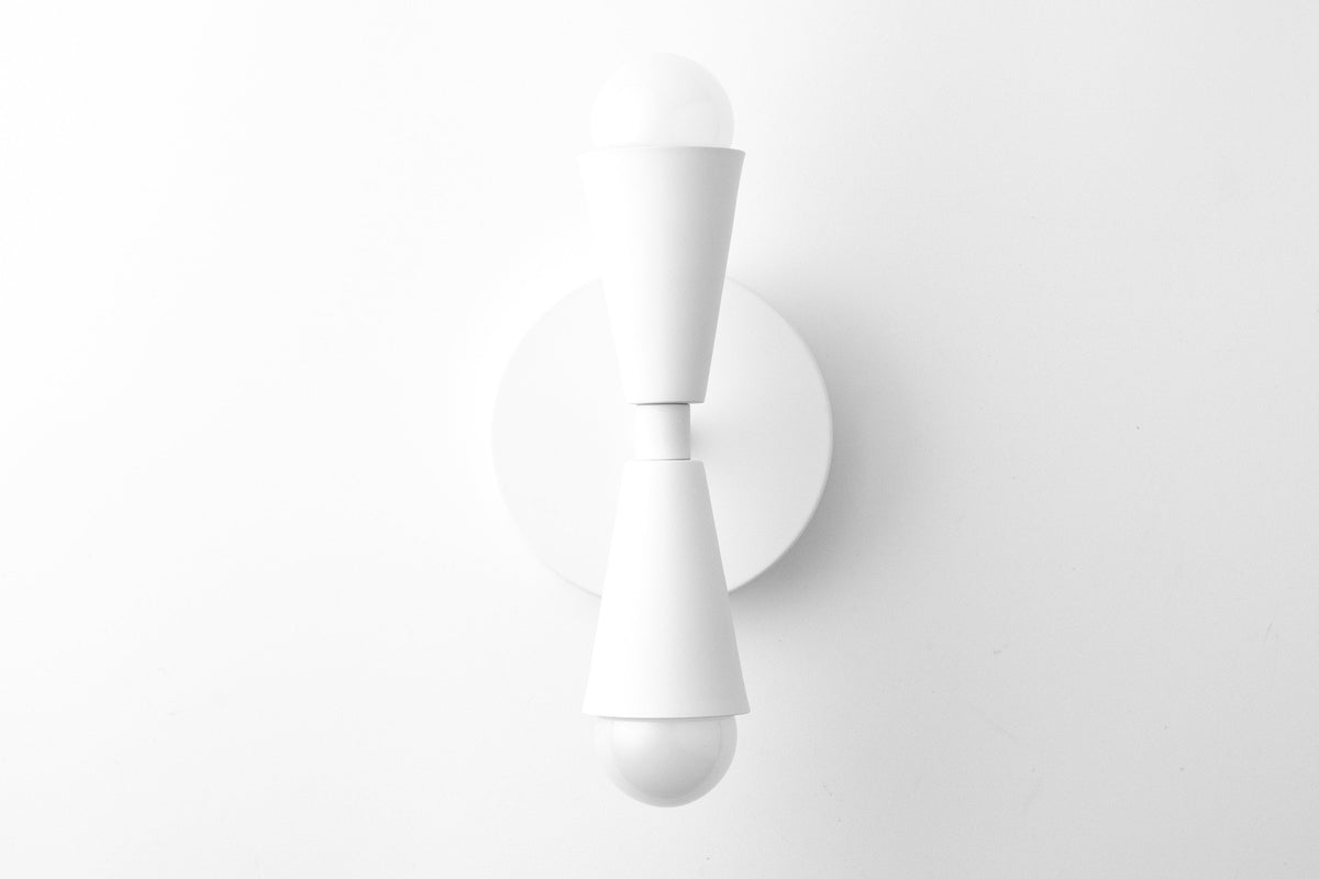 White semi-flush Art Deco sconce with up/down bare bulbs and smooth cylindrical design. - SCONCE MODEL NO. 4717