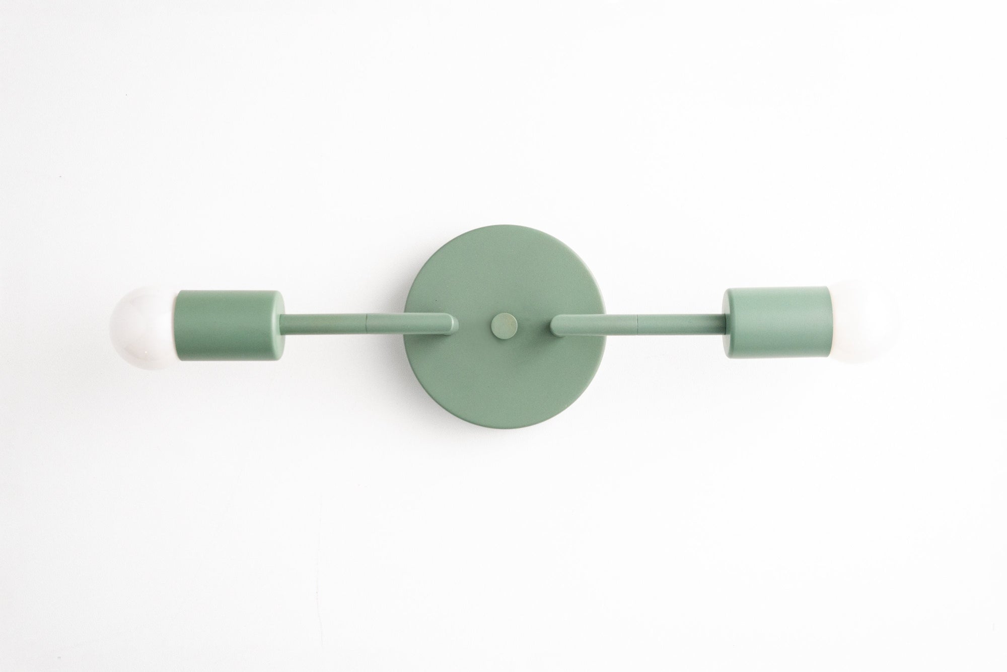 Mid-century modern green two-bulb vanity light with matte finish and round wall mount. - VANITY LIGHT MODEL NO. 1938