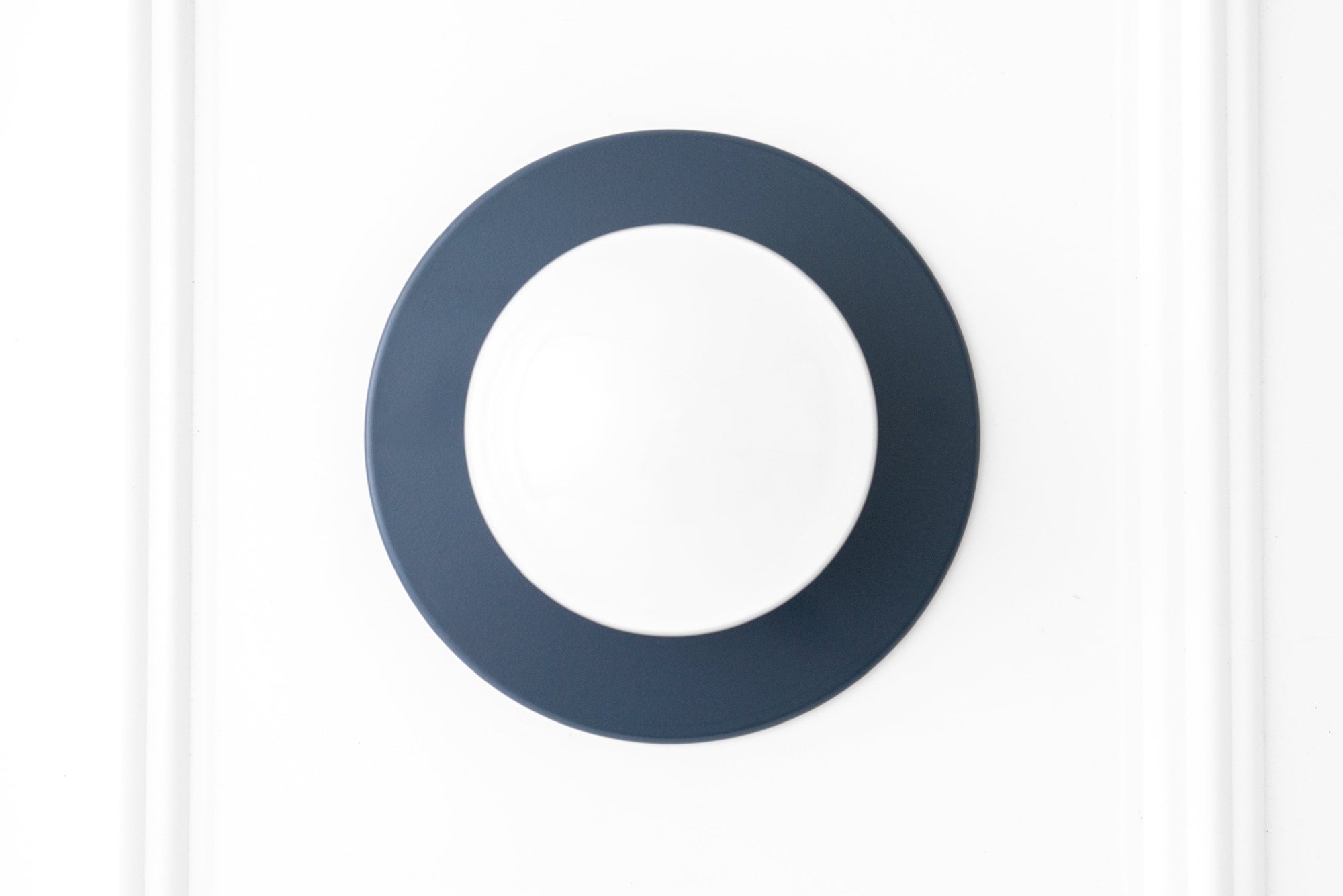 Round coal blue Scandinavian sconce with flush globe light on white wall. - SCONCE MODEL NO. 2277