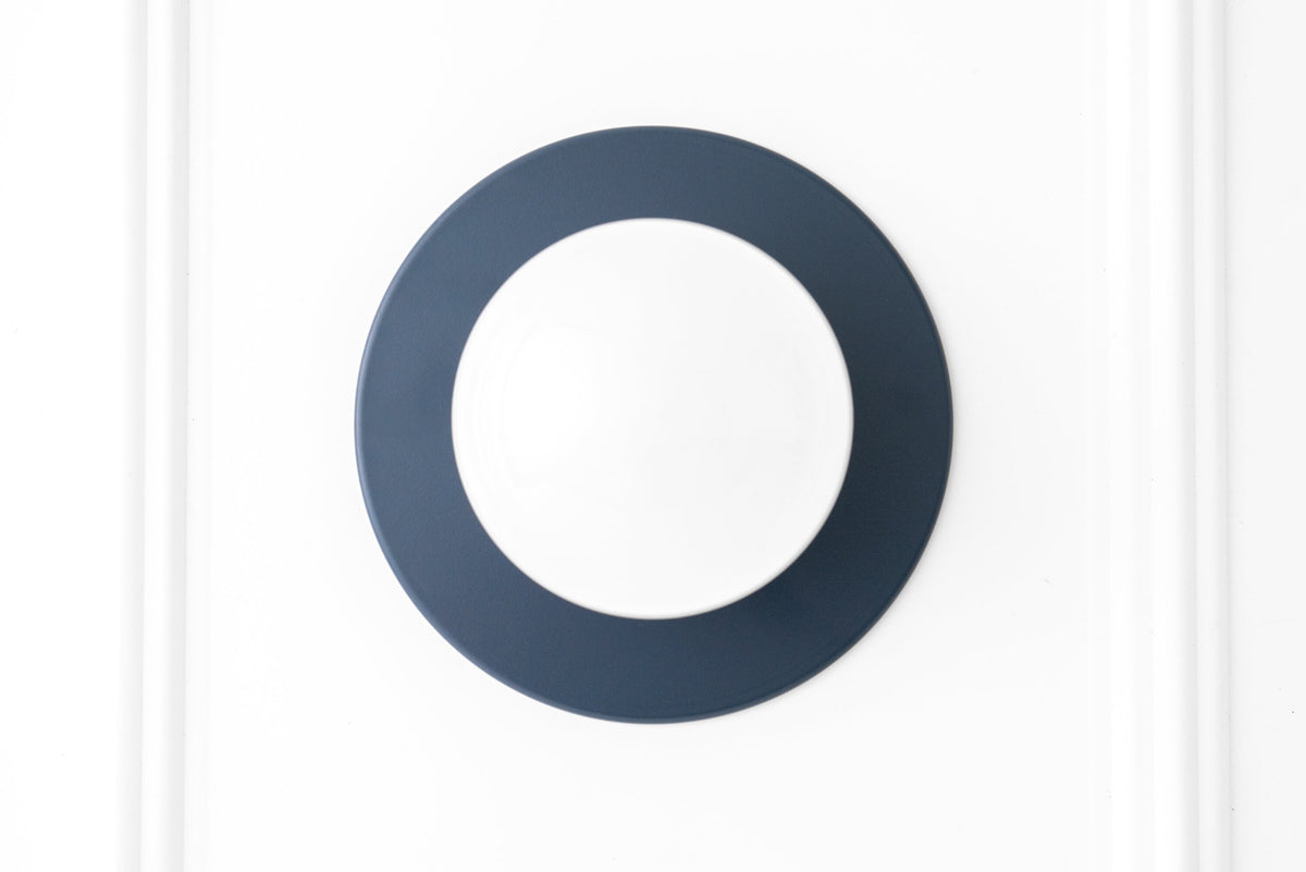 Round coal blue Scandinavian-style wall sconce with flush mount and globe shape. - SCONCE MODEL NO. 2277